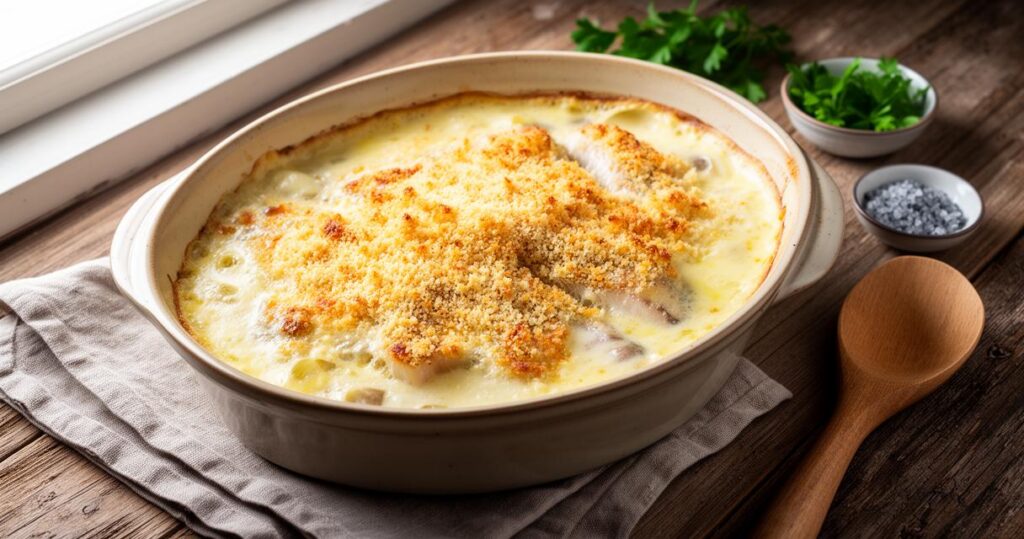Comment préparer un gratin de poisson à la bretonne avec cabillaud et Saint-Jacques